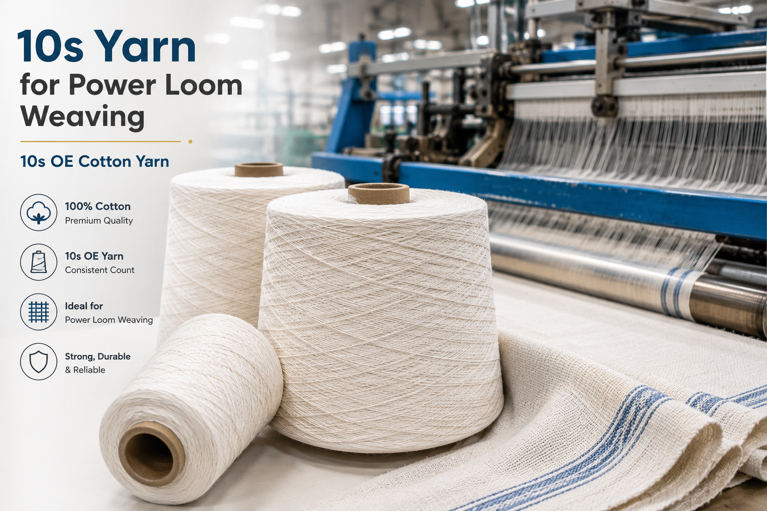 10s Yarn for Power Loom Weaving | 10s OE Cotton Yarn
